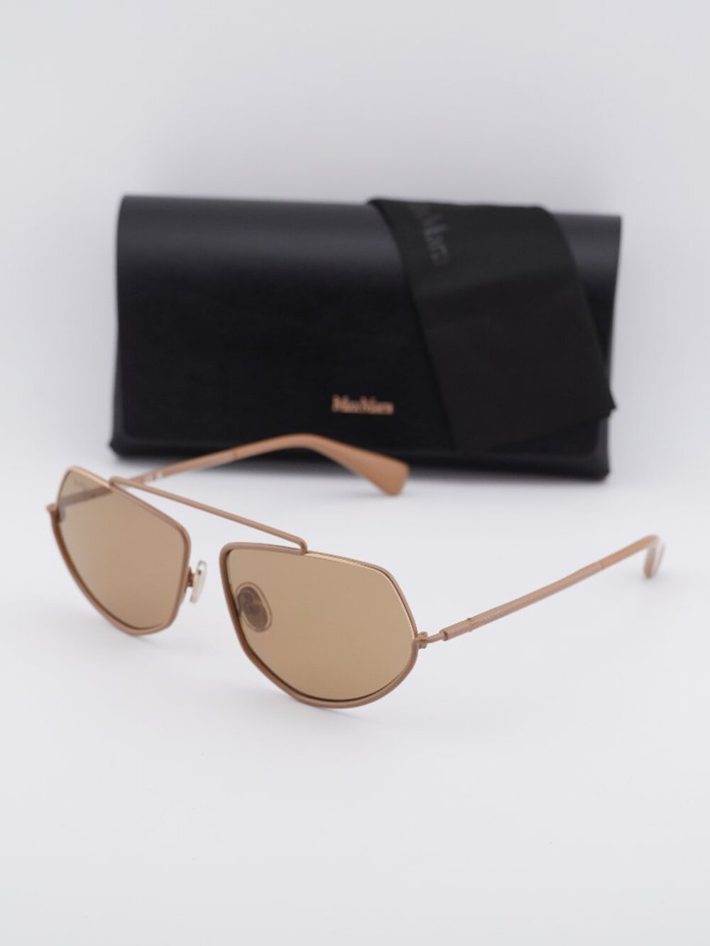 Max Mara MM0165 45E Joey Geometric Sunglasses - Shiny Light Brown/Brown